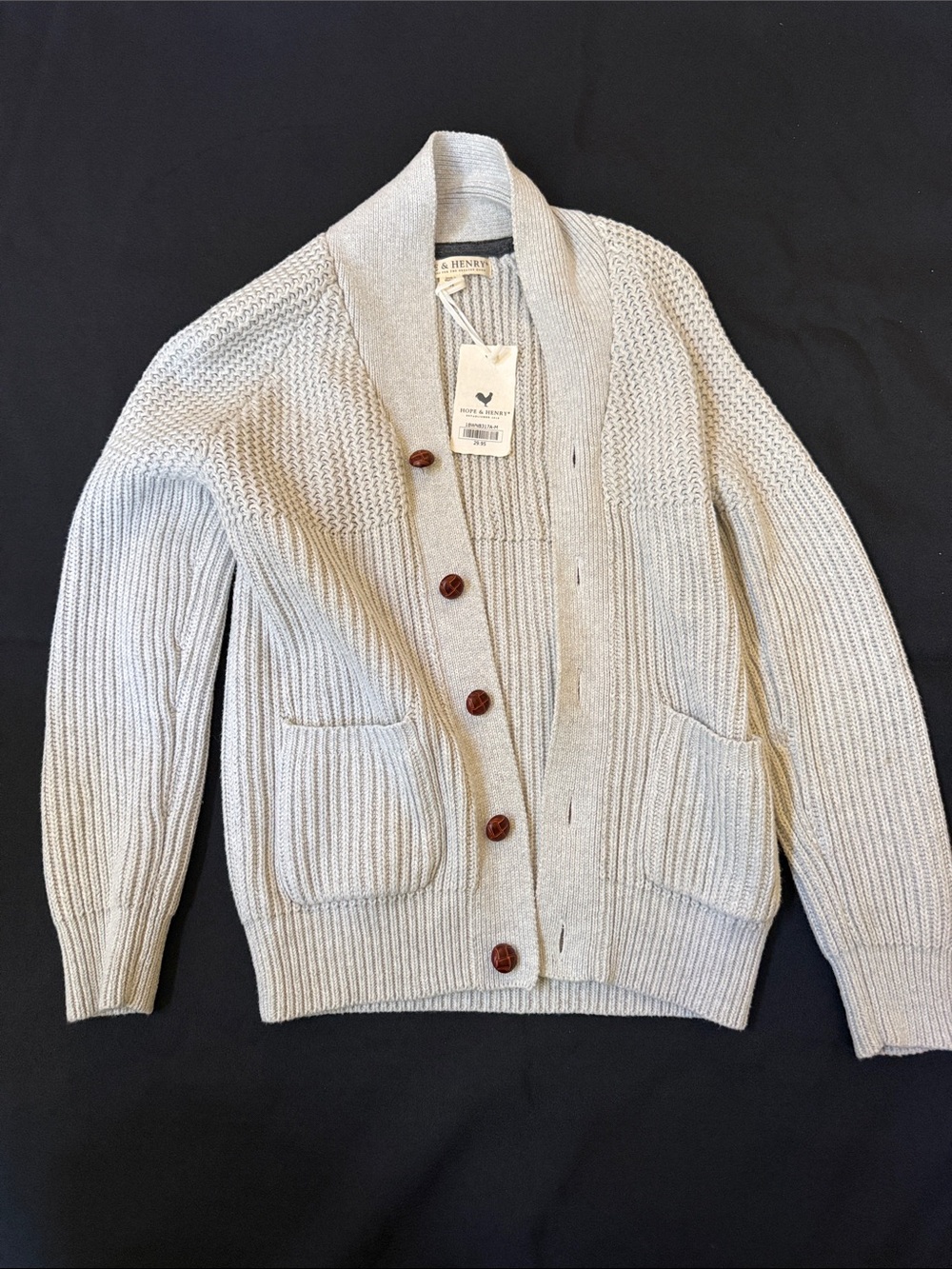 Kids' Shawl-Collar Cardigan with Patch Pockets - Light Gray